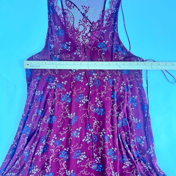 FREE PEOPLE INTIMATELY BURGUNDY LACE FLORAL PRINT SHEER DRESS NIGHTGOWN NWT LG - Picture 10 of 15